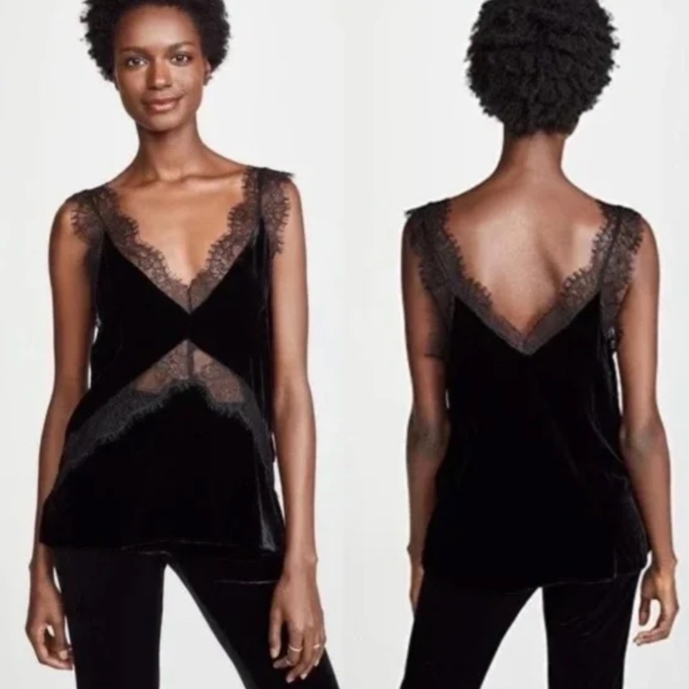 CAMI NYC black velvet lace Josie top Small
